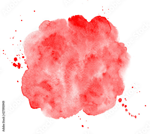 Scarlet, blood red watercolor round background, frame. Uneven circle shape wi...