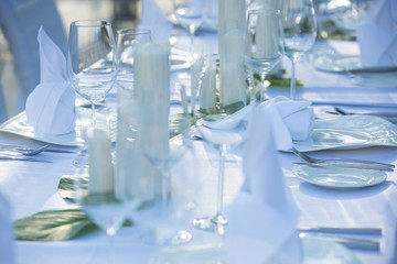 Wedding table decor. Beautiful Festive table set up for wedding or party