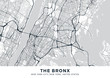 The Bronx map. Light poster with map of The Bronx borough (New York, United States). Highly detailed map of The Bronx with water objects, roads, railways, etc. Printable poster.