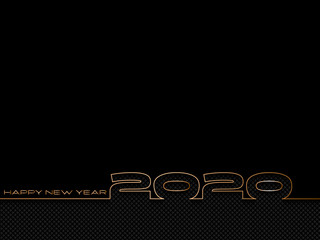 Golden numbers 2020 on black and carbon background. Happy New Year or Merry Christmas background for design of greeting card, invitation, banner, wallpaper. 3D vector illustration.