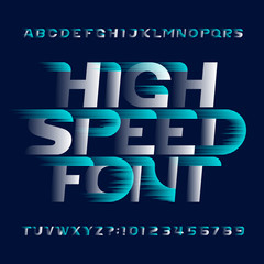 Poster - High Speed alphabet font. Fast wind effect modern type letters and numbers. Stock vector typescript for your design. Easy color change.