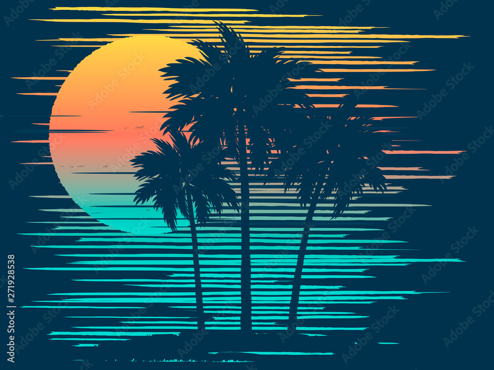 Sunset on tropical beach with palm tree. Sun on evening sea Stock ...