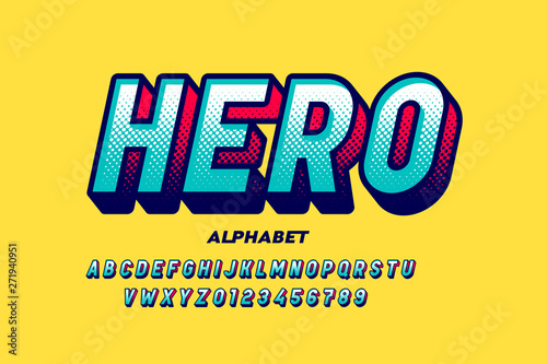 Cuadros en Lienzo Comics super hero style font, alphabet letters and numbers