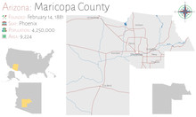 Large And Detailed Map Of Maricopa County In Arizona, USA