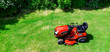 Lawn mover on grass and aerial view 