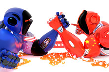 USA And China Trade War, Robot War, Arm Wrestling - 3D Illustration