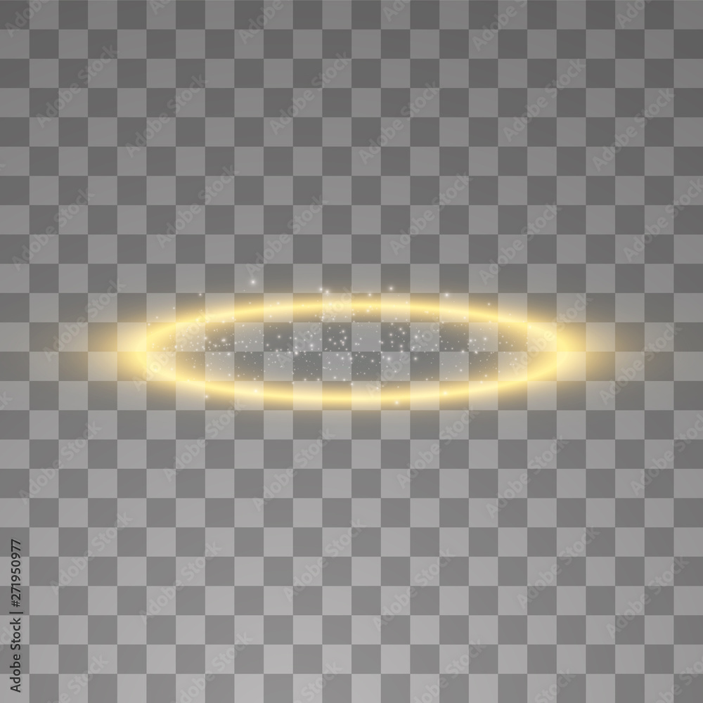 Gold halo angel ring. Isolated on black transparent background, vector illustration - obrazy, fototapety, plakaty 