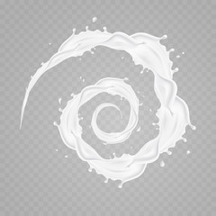 Wall Mural - milk splash spiral pattern isolated on transparent background. 3d realistic yogurt wave swirl. vecto