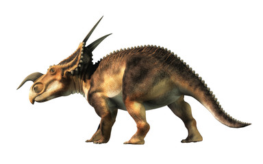 Aufkleber - An Einiosaurus on a white background. Einiosaurus was a ceratopsian dinosaur, like the triceratops, from the Cretaceous period. 3D Rendering