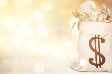 Poster - Bag full of money on light background