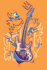 Poster - Funky drawn guitar musical graffiti