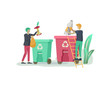 people Recycle Sort organic Garbage in different container for Separation to Reduce Environment Pollution. Man collect garbage in bag or container. Environmental day vector cartoon illustration
