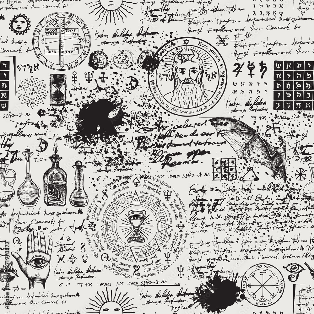 Vector seamless background on the theme of alchemy, magic, witchcraft ...