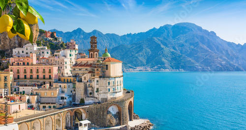 Cuadros en Lienzo Small town Atrani on Amalfi Coast, province of Salerno, Campania region of Italy