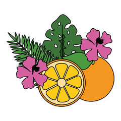 Sticker - orange citrus fruit with leafs and flowers