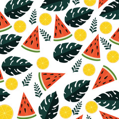 Sticker - summer pattern with tropical fruits and leafs plants