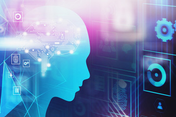 Poster - Man head, AI network and icons