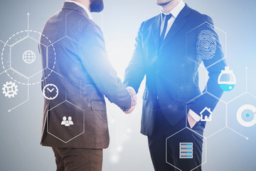 Poster - Handshake of people, digital interface