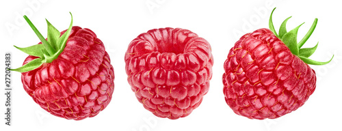 Fotomural Ripe raspberries collection isolated on white background
