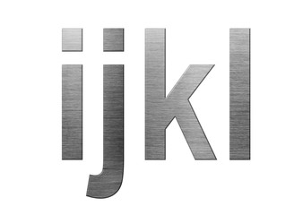 Metal font english alphabet. Letter IJKL from a metal plate isolated on a white background.