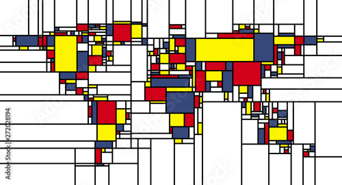  Fototapety Geometryczne   mapa-swiata-w-stylu-mondrian-kolorowe-prostokaty-w-roznych-kolorach