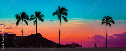 Fotografía Tropical Paradie Art Sunrise in Waikiki Hawaii
