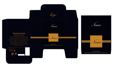 Packaging design, perfume luxury box design template and mockup box. Illustration vector.