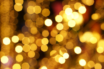 Wall Mural - Abstract blurred and bokeh of party yellow LED reflection lighting on night time background.