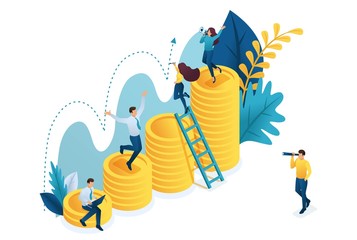 Aufkleber - Isometric the successful growth of investment, young entrepreneurs are exploring the indicators. Concept for web design