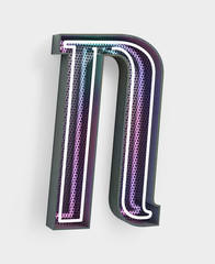 Fototapete - Vivid Neon Font with fluorescent wire and Bold Grey frame. Letter N. Party Alphabet. 3d Rendering Isolated on White Background.