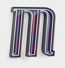 Fototapete - Vivid Neon Font with fluorescent wire and Bold Grey frame. Letter M. Party Alphabet. 3d Rendering Isolated on White Background.