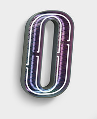 Fototapete - Vivid Neon Font with fluorescent wire and Bold Grey frame. Letter O. Party Alphabet. 3d Rendering Isolated on White Background.