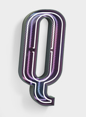 Fototapete - Vivid Neon Font with fluorescent wire and Bold Grey frame. Letter Q. Party Alphabet. 3d Rendering Isolated on White Background.