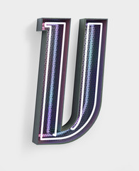 Fototapete - Vivid Neon Font with fluorescent wire and Bold Grey frame. Letter V. Party Alphabet. 3d Rendering Isolated on White Background.