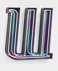 Fototapete - Vivid Neon Font with fluorescent wire and Bold Grey frame. Letter W. Party Alphabet. 3d Rendering Isolated on White Background.
