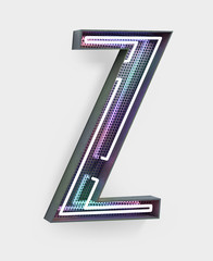 Fototapete - Vivid Neon Font with fluorescent wire and Bold Grey frame. Letter Z. Party Alphabet. 3d Rendering Isolated on White Background.