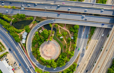 Aerial view Expressway motorway highway circus intersection at Day time Top view , Road traffic in city at thailand