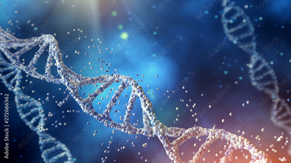 Digital illustration DNA structure in colour background. - obrazy, fototapety, plakaty 