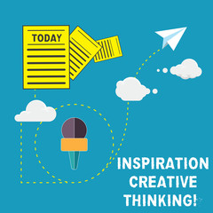Poster - Handwriting text Inspiration Creative Thinking. Concept meaning Ability to come up with fresh and new ideas Information and Documents Passing thru Cloud Hosting Fast delivery of Data