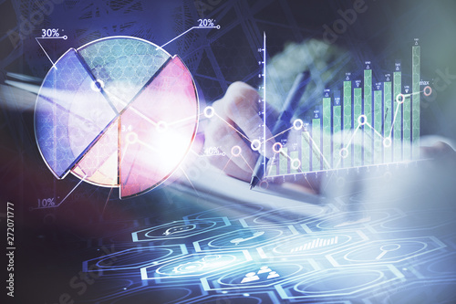 Financial Forex Graph Displayed On Hands Taking Notes Background - 