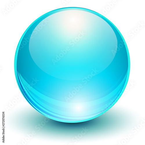 Glass blue ball, 3D icon