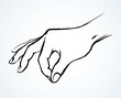 A hand is holding a pinch of salt. Vector drawing