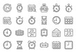 © Tartila - Outline time icon. Timekeeper, stopwatch and timer icons. Alarm clock, calendar and line hourglass sign vector set