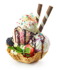 Canvas Print - decorated ice cream in waffle basket