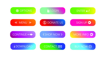 Poster - Set of Gradient action button modern material style on white background. Various gradient colors.  