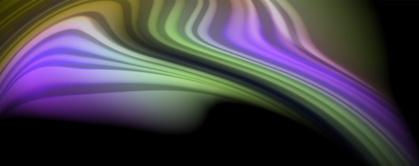 Modern rainbow liquid color flow colorful poster. Wave Liquid shape in black color background. Abstract composition