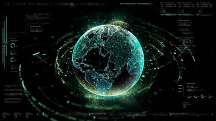 Aufkleber - Futuristic motion graphic user interface head up display screen with Holographic Earth and digital data telemetry information display for digital background computer desktop display screen