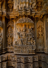 Carving Cut In Rock Of Lord Shiva And The Goddess Parvati At Keshava Temple, Somnathpur, India