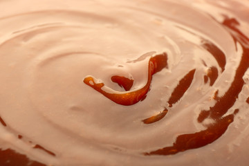 Wall Mural - Delicious sweet caramel sauce as background, closeup
