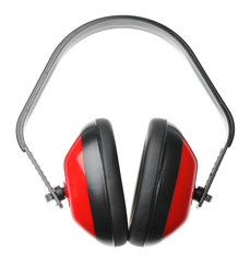 Sticker - Protective headphones on white background. Professional construction accessory